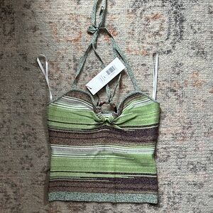 Veronica Beard Green and Brown Striped Halter Camisole